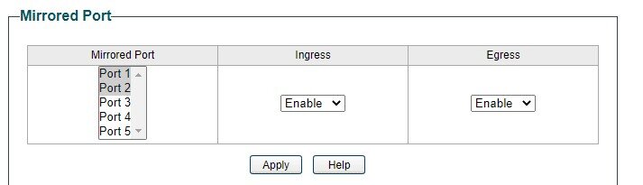 The two ports we will me monitoring are ports 1 and 2. I will have the cable modem on port 1 and the router on port 2. Then you can choose “Ingress”, “Egress” or “Ingress &amp; Egress” mode to monitor the different directions of data transmission of…