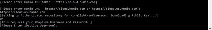 &nbsp;The next steps will be to enter your Humio API token, Humio URL and reenter your iDaptive username and password.
